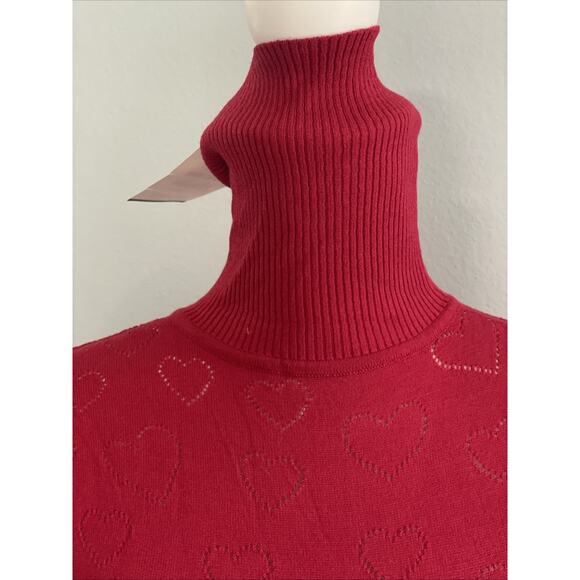 BEBE red ribbed Y2k Vtg Heart turtleneck with bebe Logo Rhinestone Shirt NEW L - Picture 5 of 15